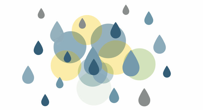 A cheerful abstract pattern of falling raindrops and overlapping circles