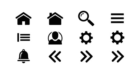 Fototapeta premium Set of black flat icons on transparent background