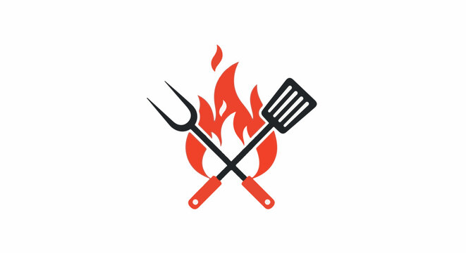 Crossed grilling tools and flames icon