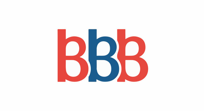 Bold, rounded letters BBB in red and blue on white background