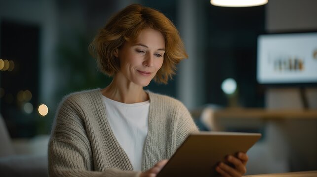 Autoimmune patient uses illustrated joint diagram app on tablet to communicate flare severity to telehealth provider, minimalist studio setup at home desk, perfect for autoimmune digital health,