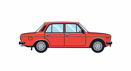 Obraz premium Red vintage sedan car side profile, illustration