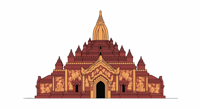 Ornate ancient temple with intricate carvings and tiered golden spire