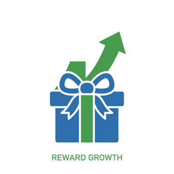 Blue gift box icon with upward arrow and growth text.