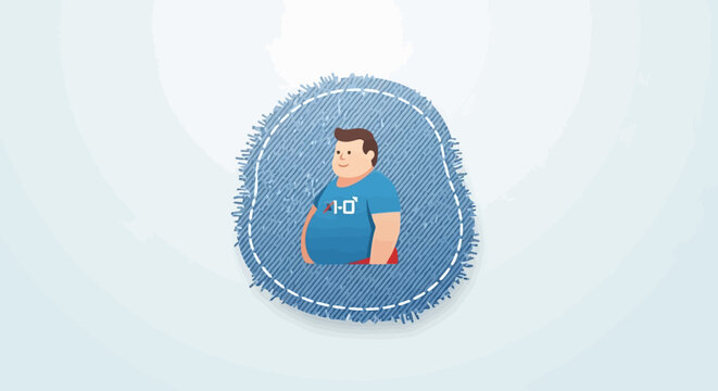 Cartoon male character on denim texture patch background