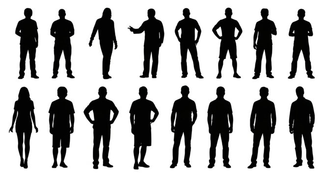 Collection of diverse male and female human silhouettes in various poses.