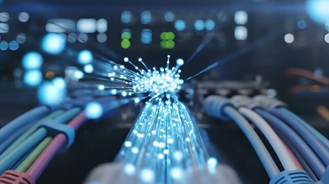 Fiber Optic Cables Data Transfer Technology Network Connection.