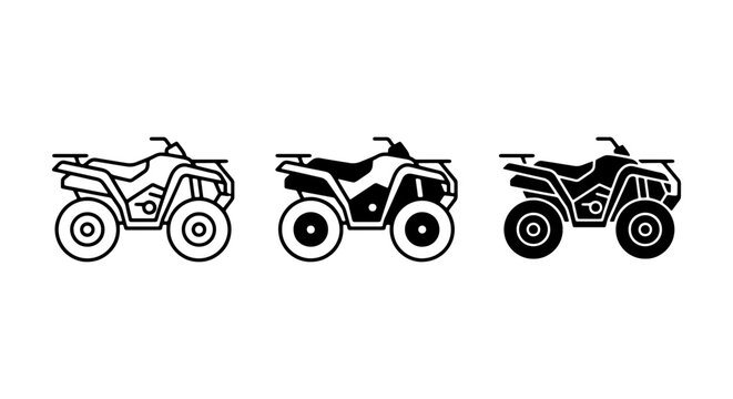 ATV Icons Set, All-Terrain Vehicle Vector Graphics, Off-Road Quad Bike Illustrations, Transportation Symbols