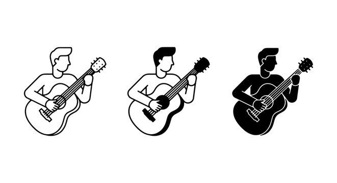 Guitar Player Icons, Musician Silhouette, Acoustic Guitar Vector Art, Music Performance Graphics