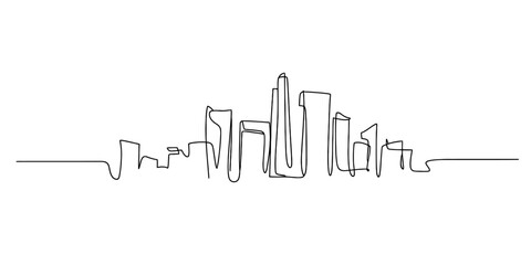 Continuous single line drawing of a modern city skyline isolated on white background, Vector © Sojib