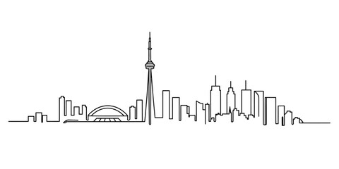 Naklejka premium Toronto city skyline continuous line drawing art isolated on white background, Vector