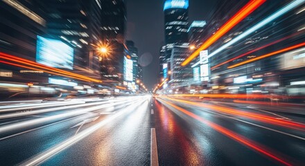 Obraz premium Abstract Night Cityscape with Light Trails and Motion Blur Effect.