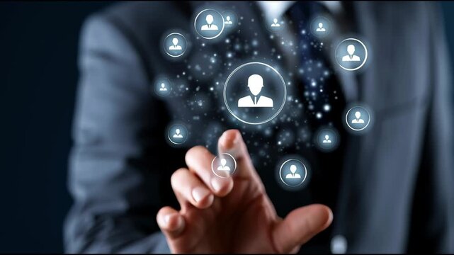 Businessman hand profile icon human resource selection network touch technology professional business hand touch screen profile icon network connection technology digital interface communication