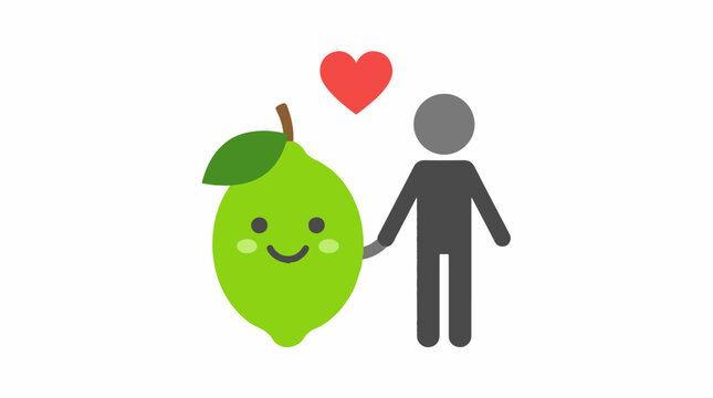 Person holding hands with smiling lime and a heart icon