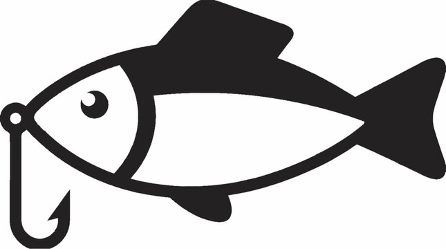 Simple Vector Icon of a Fish on a Fishing Hook