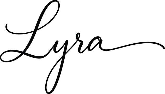 Lyra is presented in an elegant black cursive script font on a neutral white canvas.