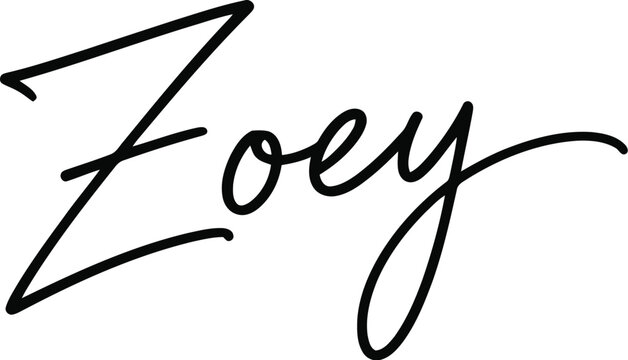 Zoey appears as a refined black ink signature centered on a bright white background.