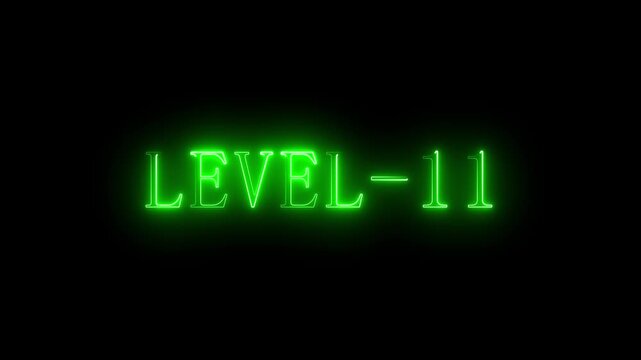Level 11 neon text on black background, green glowing sign eleven number digit