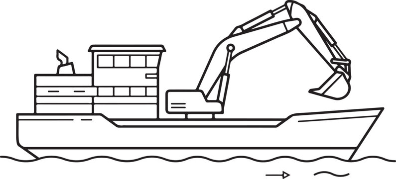 Dredging boat with excavator arm watercraft excavator construction industry maritime nautical