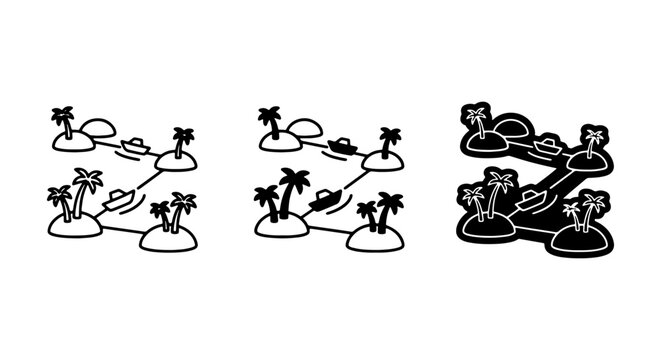 Island Hopping Vector Icons, Tropical Travel Path, Summer Vacation Route Map
