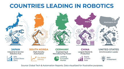 Fototapeta premium Countries leading in robotics global tech industry automation and manufacturing