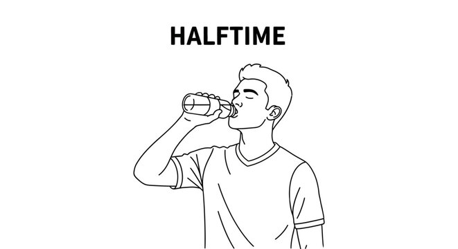 Man drinking from bottle during halftime break, rest and refreshment