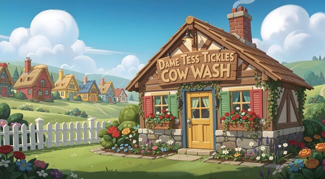 Whimsical Pantomime Village With Charming Cow Wash