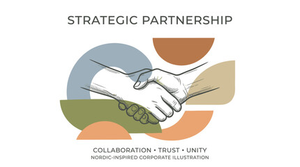 Fototapeta premium Strategic partnership handshake with abstract shapes collaboration trust unity concept