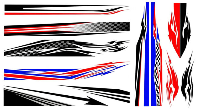 Collection of racing car stripe decals and graphics.