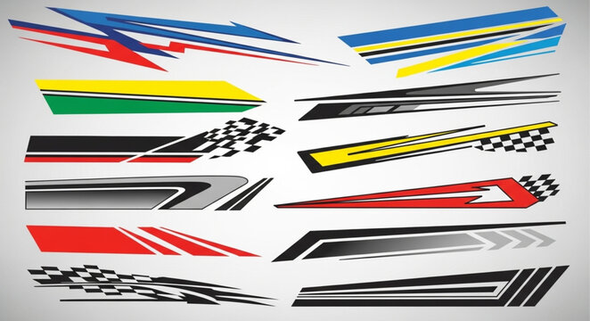 Collection of racing car stripe decals and graphics.