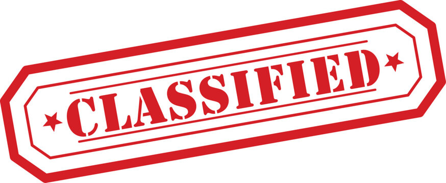 A distinct red rectangular stamp showing the word CLASSIFIED with stars on a pure white background