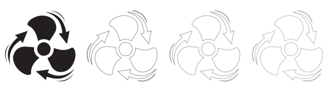 Circular rotating fan blade icons with directional arrows representing ventilation and airflow ventilation rotation circulate mechanical movement industrial