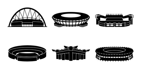 Stadium Icons Set: Modern and Classic Sports Venues, Architectural Silhouettes for Event Design © MdRiaz