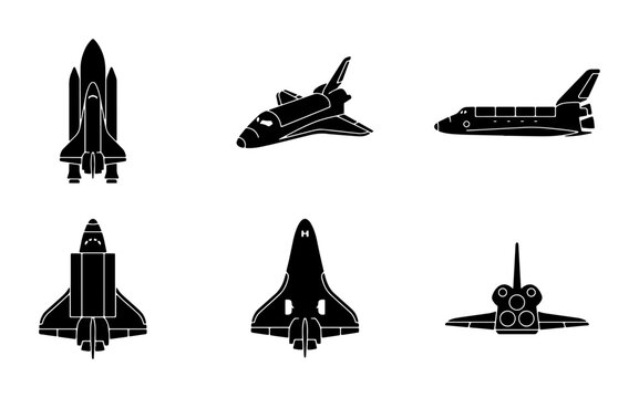 Space Shuttle Vector Icons Set: Futuristic Aircraft, Rocket Ships, and Orbital Vehicles for Sci-Fi and Aerospace Concepts