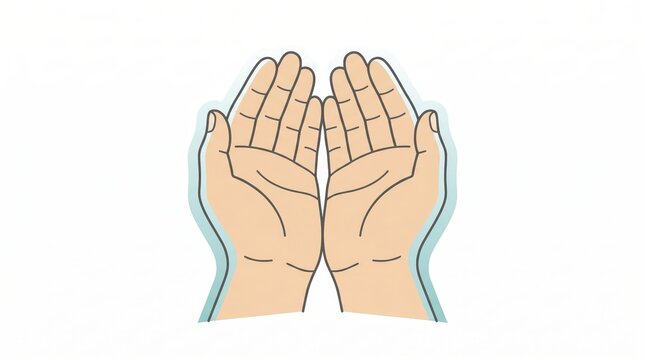 Linear Color Icon Illustration of Hands Cupped in Prayer