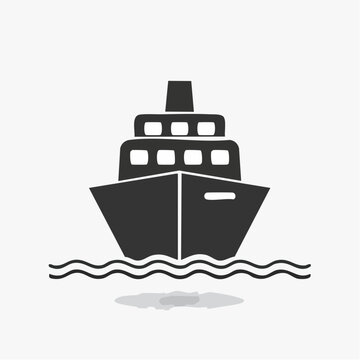 Minimalist ferry boat icon with shadow