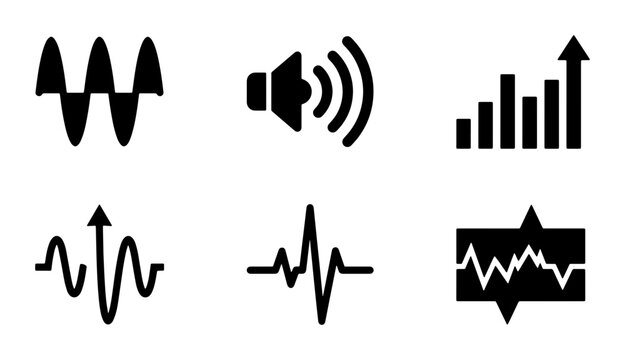 Audio Waveform Icons Set, Sound Signal Graphics, Music Waveform Vector Art, Audio Frequency Visuals