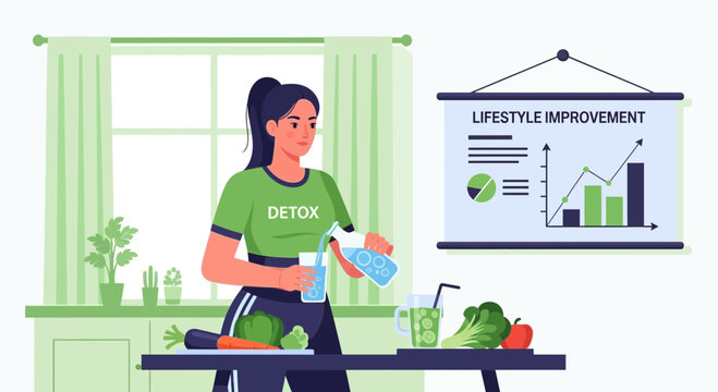 Woman preparing healthy drink for detox
