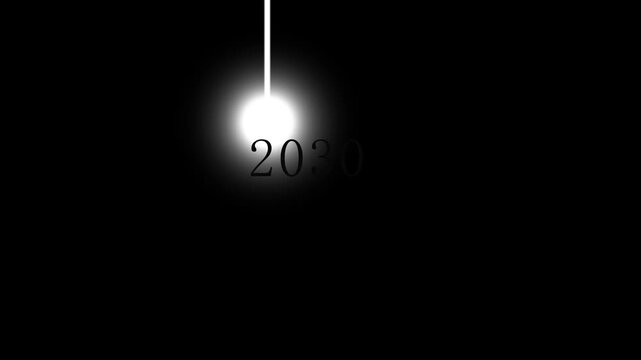 2030 glowing number with bright light effect on black background new year