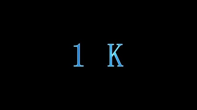 1k blue text with glow effect on black background one thousand number kilo