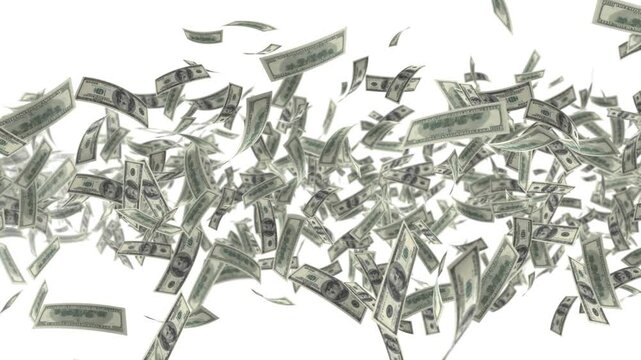 Flow of cash money on white background 4k