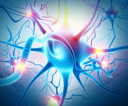 Neurons on scientific background. 3d illustration
