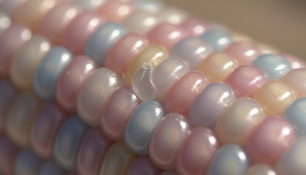 Raw Glass Gem flint corn macro with translucent multicolored kernels