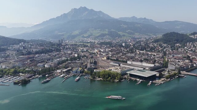 Aerial view of lucerne with mount pilatus in the background