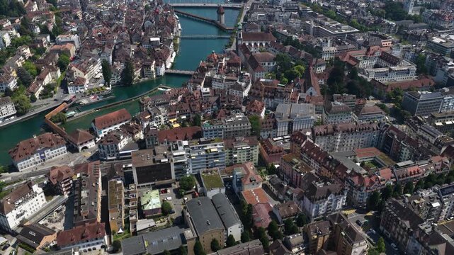 Aerial view of lucerne cityscape and lake