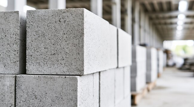 Aerated concrete blocks stacked in warehouse