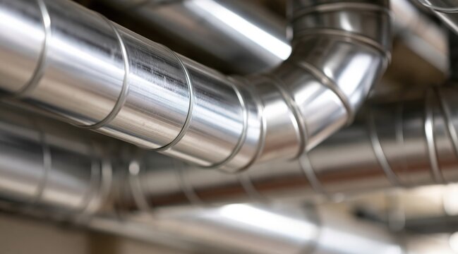Metallic spiral ventilation ducts in industrial building