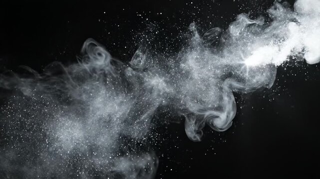 White Smoke Cloud on Black Background.
