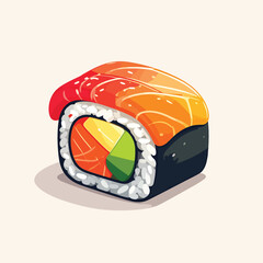 Colorful sushi roll with salmon top. © Sem