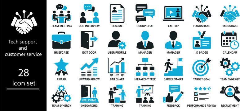 Tech support and customer service icon set in a clean